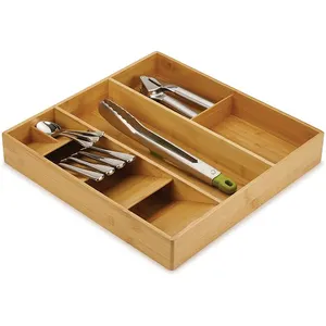 Bandeja organizadora de cajones de cocina de bambú de talla única para Utensilios y utensilios de cubiertos