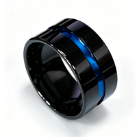 Cheng Juweliere Maßgefertigter Großer Herrenring 12mm Wolframkarbid Trendiger Ring Blau Beschichtet Gerillter Kuppelring für Jubiläen