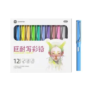 Pensil warna 12 warna. Siswa menggambar pensil dan menulis terus-menerus. Pensil abadi warna-warni