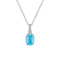 Collier élégant Damila Jewelry, bleu clair ovale, coupe Ice Flower, zircone cubique blanche, plaqué platine, argent 925, pendentif