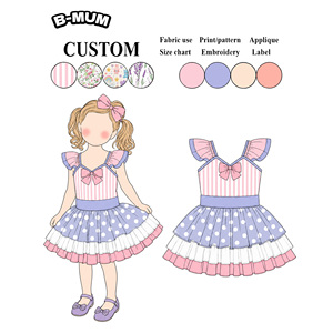 Robe <span class=keywords><strong>Tutu</strong></span> Rayée à Pois Personnalisée avec Logo pour Fillettes 2-6 Ans, Bretelles Fines à Volants, Nœud en Satin, <span class=keywords><strong>Jupe</strong></span> en Tulle Superposée pour Fête - Vente en Gros - Product Image 2