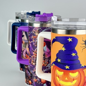 <b>Halloween</b> 40 oz Stainless Steel <b>Cup</b> Insulated Travel Water Tumblers Blanks Sublimation Leopard 40oz Tumbler With Handle - Product Image 3