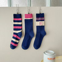 Nouvelles chaussettes femme automne/hiver style coréen, tendance, mi-mollet, décontractées, color-block, style européen, à double aiguille