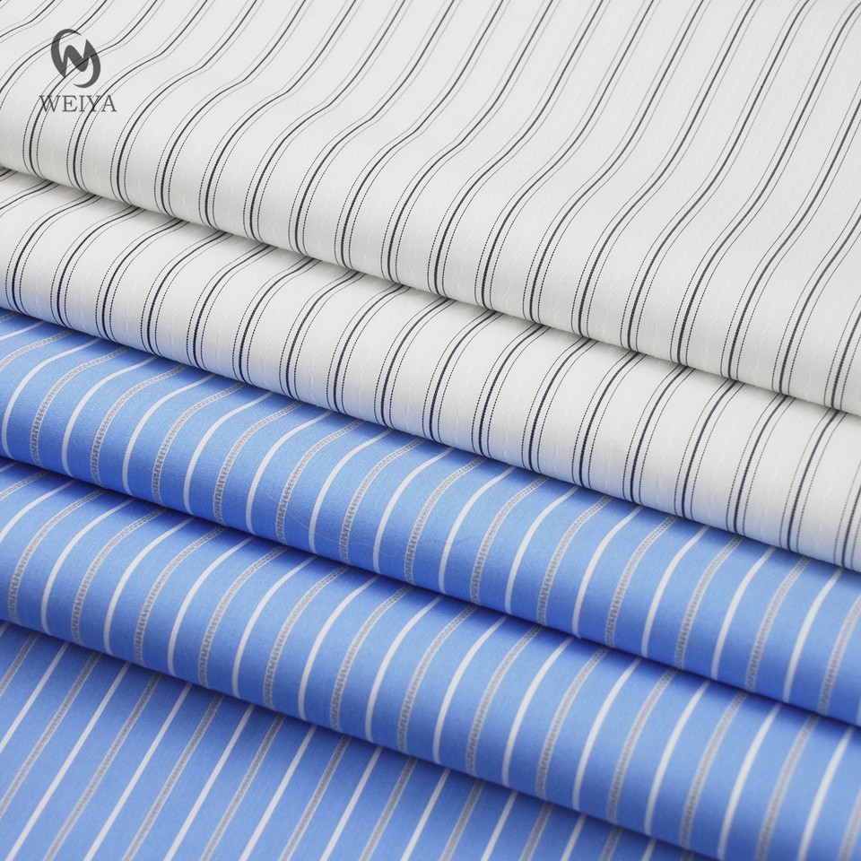Woven Yarn Dyed Manufacturer Spandex Blend Nylon Cotton Jacquard Stripe Fabric for Women Men's Shirt Blouse