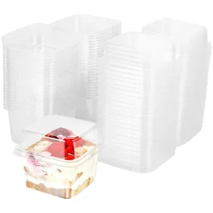 50 Pezzi Bicchieri Quadrati in PET Trasparente da 8OZ con Coperchi <span class=keywords><strong>e</strong></span> Cucchiaini per Dessert, Parfait <span class=keywords><strong>e</strong></span> Frutta - Product Image 1