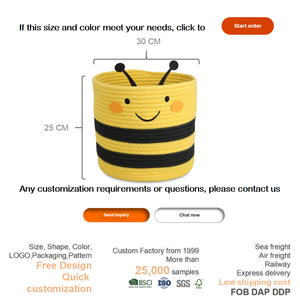 Cesta de Almacenamiento con Diseño de Abeja, de Cuerda de Algodón, Certificada por CPC, Plegable, para Habitación Infantil, Guardería, Organización de Juguetes, Venta al por Mayor de Fábrica, Personalizable - Product Image 3