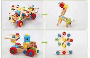 ของเล่นไม้จำลองสำหรับเด็กอาคารไม้ประกอบแบบทำมือ
