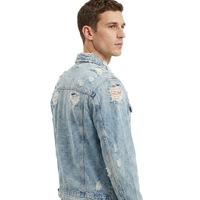 Veste en jean pour homme XUFEI OEM, style streetwear, déchirée, 100% coton, délavage acide, bords bruts, personnalisable avec logo