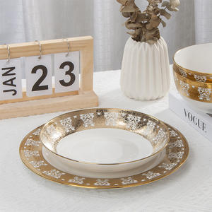 Vajilla <span class=keywords><strong>de</strong></span> Cerámica <span class=keywords><strong>de</strong></span> Alta Gama <span class=keywords><strong>para</strong></span> el Hogar, Juego <span class=keywords><strong>de</strong></span> Platos y Tazones con Borde Dorado, Estilo Lujoso, Estilo Influencer <span class=keywords><strong>para</strong></span> <span class=keywords><strong>Cenas</strong></span> en Casa - Product Image 5