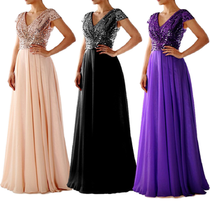 Nouveau style robes de demoiselles <span class=keywords><strong>d</strong></span>'<span class=keywords><strong>honneur</strong></span> col de mariage en mousseline de soie épissage paillettes longues robes femmes robes pour femmes robes de soirée - Product Image 1