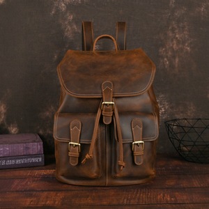 Crazy Horse <b>Backpack</b> Genuine Leather Dark Brown Large Capacity Business Travel Casual Men's <b>Backpack</b> - Product Image 1