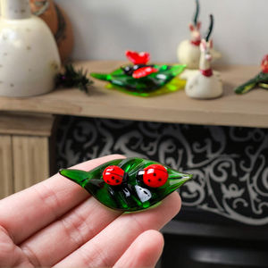 Handgemaakte Miniatuur Groen Blad Murano Lampenwerk Glas Insect Beeldjes Lieveheersbeestje Lieveheersbeestje Miervlinder Rups-Unieke Ambachten - Product Image 1