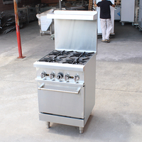 Cuisinière professionnelle à gaz Meilern 4 brûleurs avec four intégré, protection anti-éclaboussures, en acier inoxydable, multifonction