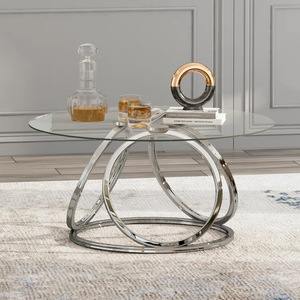 Luxury modern <b>small</b> apartment coffee <b>table</b>, Italian glass coffee <b>table</b>, living room round coffee <b>table</b> combination sofa side - Product Image 3