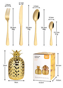 Ensemble de couverts créatifs en acier inoxydable en forme d'œuf d'ananas, 24 pièces, ensemble de luxe doré pour mariage, couteau, fourchette, cuillère - Product Image 3