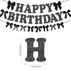 Nueva llegada negro Bowknot Glitter '<span class=keywords><strong>Feliz</strong></span> <span class=keywords><strong>cumpleaños</strong></span>' carta Banner mejor amigo chica fiesta suministros para el hogar telón de fondo Baby Shower - Product Image 6