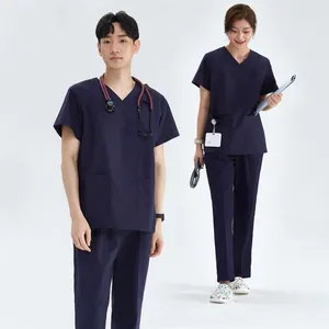 여성용 의료 스크럽 수술실 내구성 스트레치 스크럽 편안한 V 넥 반팔 의료 유니폼 무료 배송