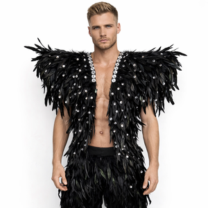 Épaulette en plumes d'oie avec accents de cristal pour tenue de festival de danse Samba, accessoire de vêtement dramatique en plumes pour l'épaule - Product Image 1