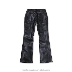 OEM Custom tasche posteriori toppe ricamate a gamba larga moto <span class=keywords><strong>pantaloni</strong></span> in <span class=keywords><strong>pelle</strong></span> svasata per gli uomini - Product Image 2
