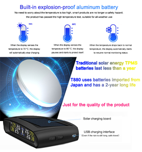 Sistema di monitoraggio della pressione dei pneumatici con sensori sostituibili esterni per pneumatici Wireless <span class=keywords><strong>TPMS</strong></span> solari - Product Image 2