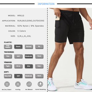 Pantaloni Sportivi da <span class=keywords><strong>Uomo</strong></span> 2 in 1 a Doppio Strato con Tasche e Leggings, Pantaloncini da Allenamento <span class=keywords><strong>Palestra</strong></span> in Poliestere con Logo Personalizzato - Product Image 2