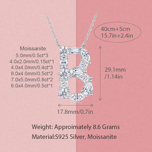 Moissanite inicial B colgante collar 925 plata esterlina chapado en oro elegante joyería fina mujer regalo collar - Product Image 6