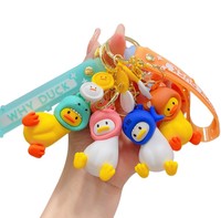 Porte-clés en PVC en forme de canard de dessin animé mignon et amusant, pendentif pour clés de voiture, cadeau