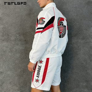 Survêtement en nylon patchwork personnalisé, style streetwear, fabricant de sweats à capuche légers zippés et shorts, ensembles de survêtements de haute qualité et tendance - Product Image 2