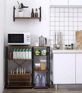 Planche à découper de cuisine en acier et bois table à manger four à <span class=keywords><strong>micro</strong></span>-ondes étagère à double couche du sol au plafond rangement domestique simple - Product Image 3