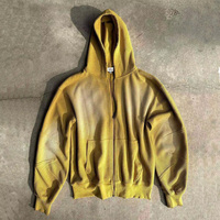 Sweat à capuche zippé pour homme en coton épais, style vintage vieilli, délavé à l'acide et effet soleil, en tissu gaufré thermique, personnalisable, pour fabricants