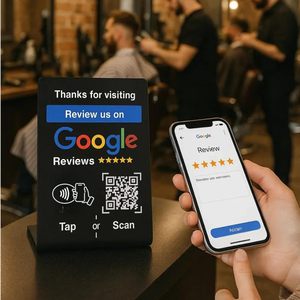 Support de carte de visite numérique NFC TapFive avec logo personnalisé, code QR, paiement sans contact, menu des réseaux sociaux pour les hôtels, avis Google, PVC - Product Image 6