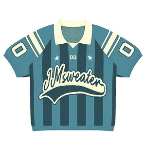 Maglione Oversize Streetwear in <span class=keywords><strong>Jacquard</strong></span> 100% Cotone Invernale Personalizzato con Collo a <span class=keywords><strong>Polo</strong></span> Maglia da Calcio Lavorata a Maglia - Product Image 5