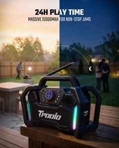 Rugged Jobsite BT Speaker 160W 120dB Loud, FM Radio, IPX6 Waterproof | 24H Battery, 28W PD Fast Charge 2.5H, Heavy Duty TPODIO S - Product Image 3