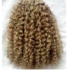 Pacotes de cabelo encaracolado perverso do Virgin Remy humano brasileiro para costurar na trama do cabelo loiro extensões humanas Kinky Curly do cabelo dobro