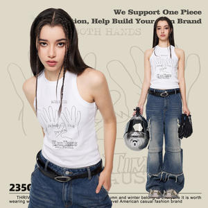 2024 New Arrivals Women's Sexy Jersey <strong>Crop</strong> <strong>Tops</strong> Sleeveless Vest Tank with Rhinestone Ribbed Design Short Club Cropped Vest <strong>Top</strong> - Product Image 3