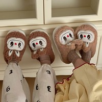 XIXITIAO Nouvelles pantoufles d'intérieur moelleuses pour adulte, chaudes, douces, respirantes, antidérapantes, semelle EVA, fourrure peluche, motif dessin animé Labubu, tendance, prêtes à l'emploi