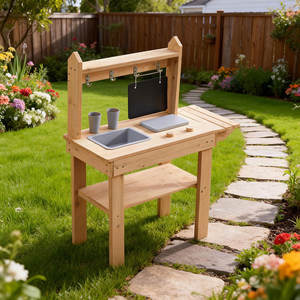 Jouet de cuisine en bois éducatif pour enfants avec évier et robinet avec outils - Product Image 3