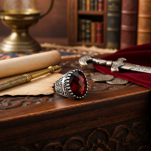 Ottoman Sword Design Oval Cut Garnet Gemstone Ottoman Design <b>Men</b> <b>Rings</b> Authentic <b>Men</b> <b>Ring</b> Wholesale Handmade 925 Sterling Silver - Product Image 3