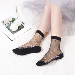 Calzini Corti da <span class=keywords><strong>Donna</strong></span> in Pizzo con Volant, in Cotone Elastico a Rete, con Bordo a Balze, Trasparenti - Product Image 5