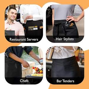 Tabliers de serveur LOGO personnalisé avec 3 poches Tablier de <span class=keywords><strong>serveuse</strong></span> réglable à la taille 100% Demi-tablier en polyester pour le nettoyage de la cuisine - Product Image 3