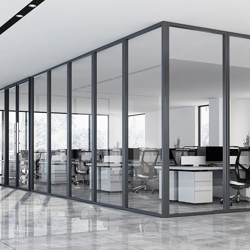 FlexSpace 2024 New Double Glass Partition Wall Room Divider Partition Screen Stainless Steel Glass Office Partition