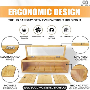 Wood <strong>Tea</strong> <strong>Box</strong> 4 Compartments Polished Clear Acrylic Windows Magnet Lid Multifunction Home Fairy Theme Customized Color Logo - Product Image 4