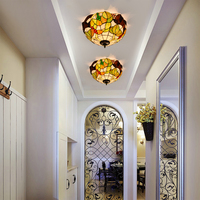 Dôme en vitrail pour luminaire décoratif coloré de restaurant, style vintage Tiffany, 16 pouces, pour couloir et hôtel