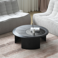 Table basse ovale contemporaine en bois et verre noir VOXHOME USA en stock pour livraison directe