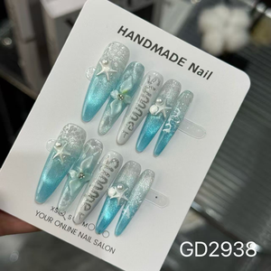 Faux <span class=keywords><strong>ongles</strong></span> à presser faits main, extra longs, forme amande, avec dégradé nude, paillettes dorées et strass cygne, <span class=keywords><strong>pour</strong></span> <span class=keywords><strong>mariage</strong></span> - Product Image 2