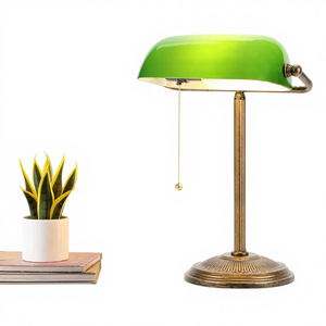 โคมไฟตั้งโต๊ะทรง Bankers สีเขียว โครงเหล็ก โคมแก้ว สไตล์วินเทจ เรโทร สวิตช์แบบดึงเชือก สำหรับบ้าน สำนักงาน โคมไฟตั้งโต๊ะสไตล์วินเทจ - Product Image 3