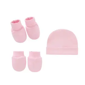 3 buah sarung tangan bayi Anti goresan, topi sarung tangan katun, <span class=keywords><strong>Set</strong></span> penutup kaki Logo baru, topi kaus kaki - Product Image 1