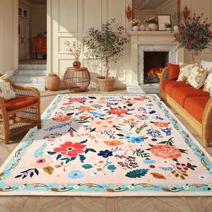 Tapis rectangulaire en velours cristal à imprimé floral, en fibre de polyester, pour la décoration de la maison, tapis de sol pour salon, nettoyage facile, entretien facile - Product Image 2