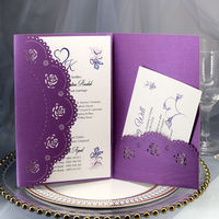 Tarjeta de invitación de boda de bolsillo azul marino láser personalizada Día de Acción de Gracias y tarjetas de invitación de cumpleaños cortadas con láser con tarjetas RSVP