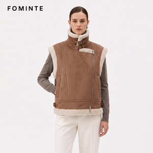 Winter Good Quality <strong>Women</strong> White Leather Vest Jacket with Fur Large Lapel Warm Fluffy <strong>Sleeveless</strong> <strong>Coat</strong> in Stock Ready to Ship - Product Image 3